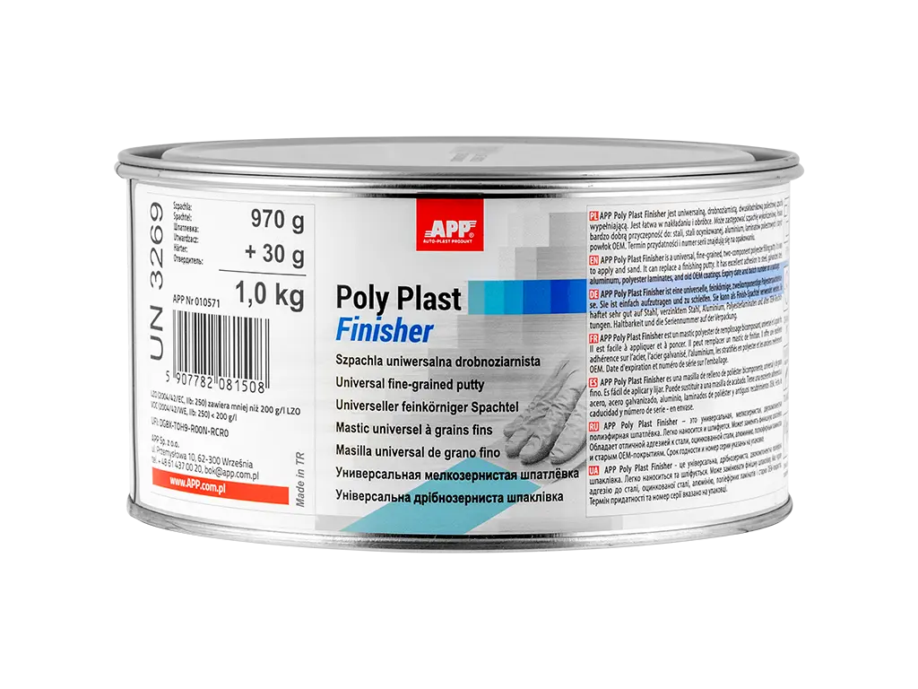 [010571] Mastic BLEU de finition Universel APP Poly Plast Finisher 1 Kg ou 3 Kg + durcisseur, devient blanc une fois sec (1 Kg)